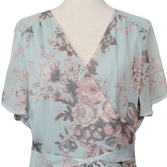 Leith Green Floral Wrap High-Low Lined Chiffon Dress Size XXL - Picture 4 of 10